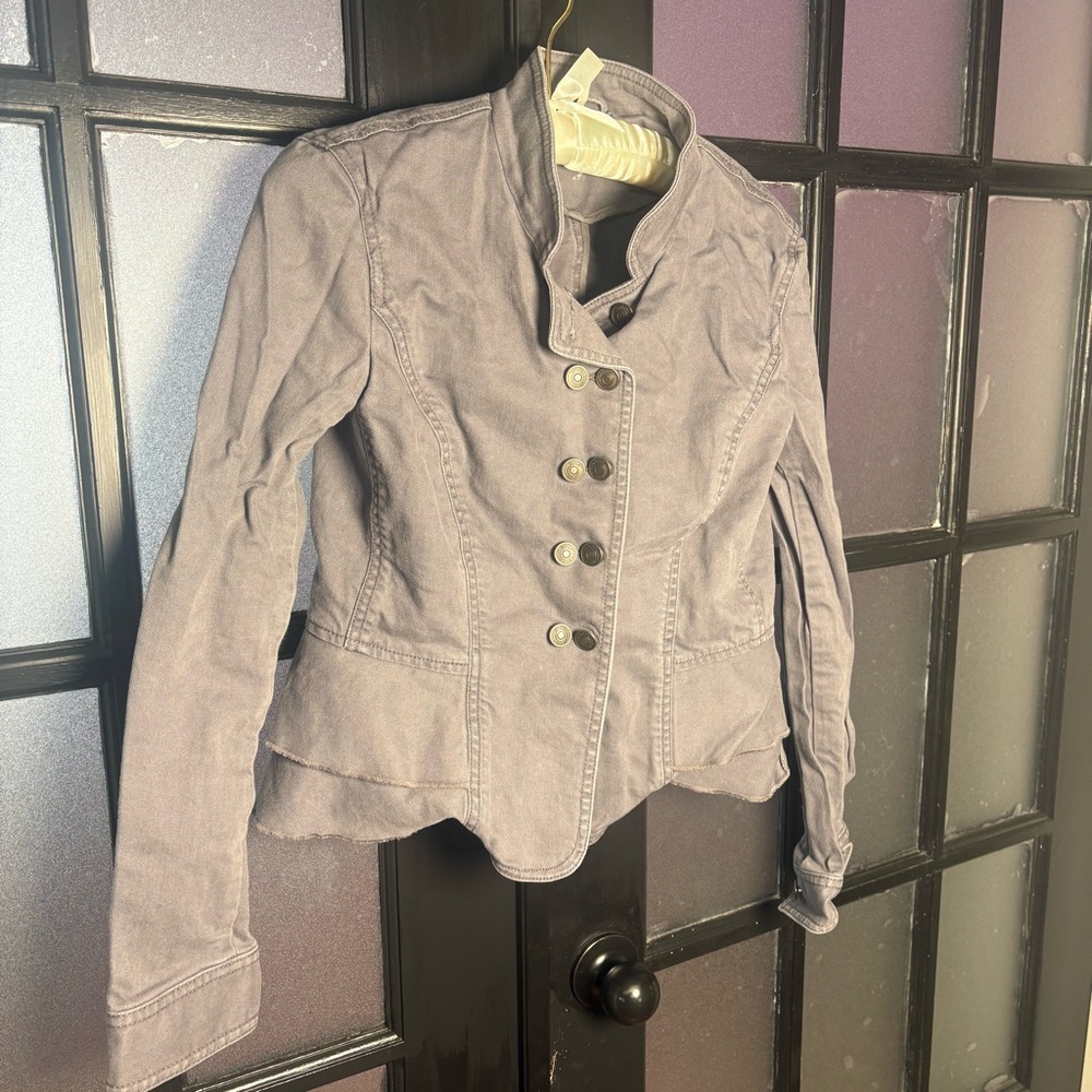 Ann Taylor LOFT Gray Military Peplum Jacket Size 4 | Button Front